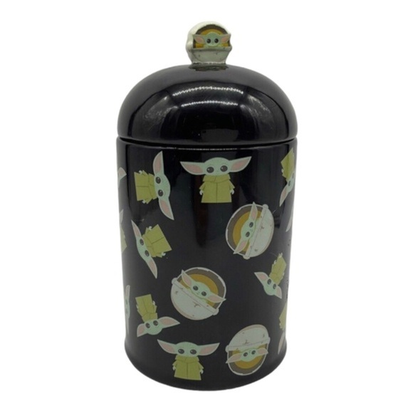 Disney Star Wars the Child Tossed black ceramic Yoda print lidded Cookie jar new - Picture 2 of 4